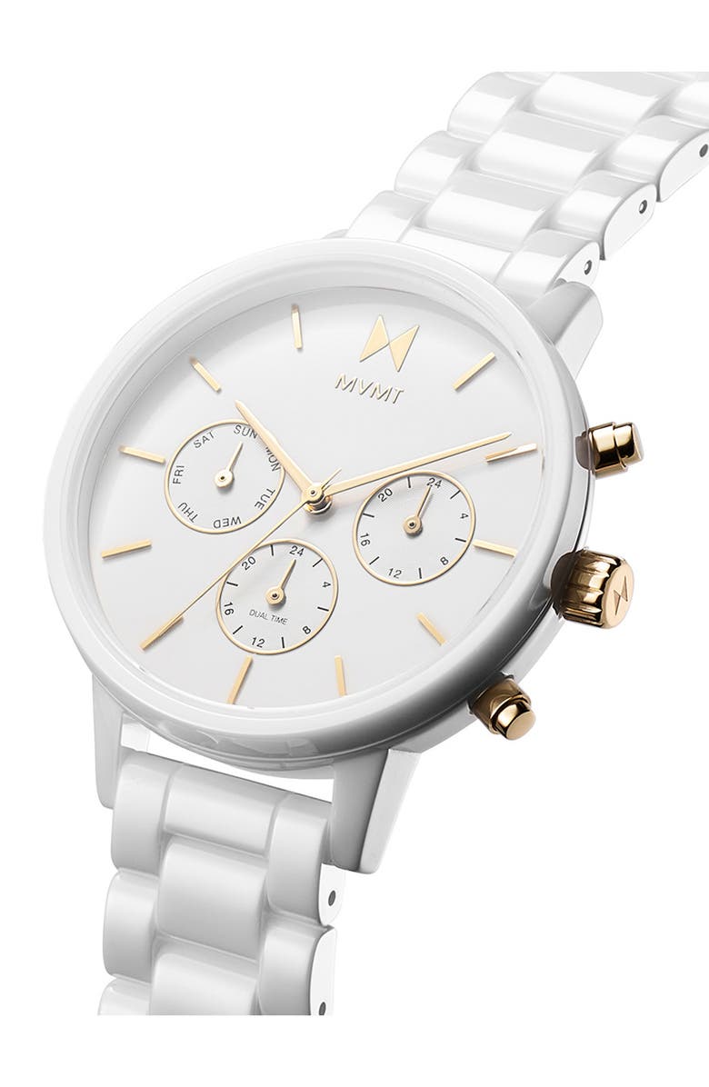 MVMT Nova Ceramic Chronograph Bracelet Watch, 38mm, Alternate, color, White