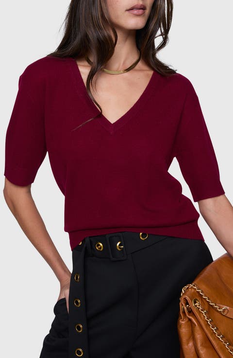 Haven V-Neck Short Sleeve Wool Blend Sweater
