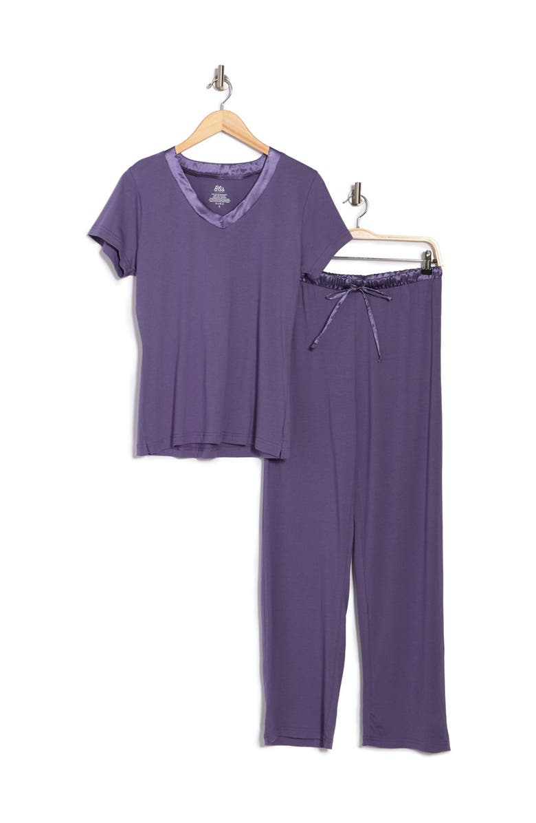 BLIS Satin Trim 2-Piece Pajama Set, Alternate, color,