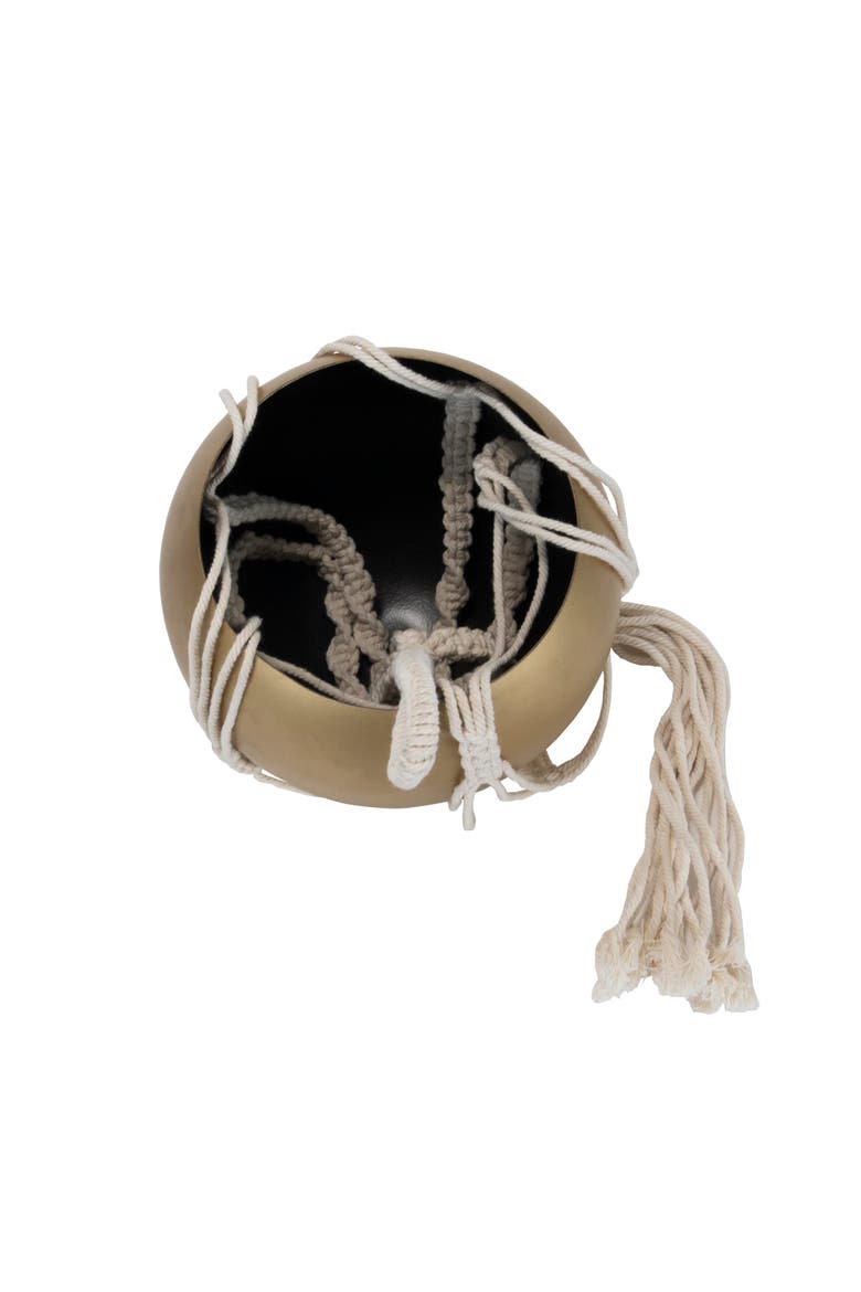 Macrame Hanging Planter with Gold Metal Planter Round Pot, Alternate, color, Gold