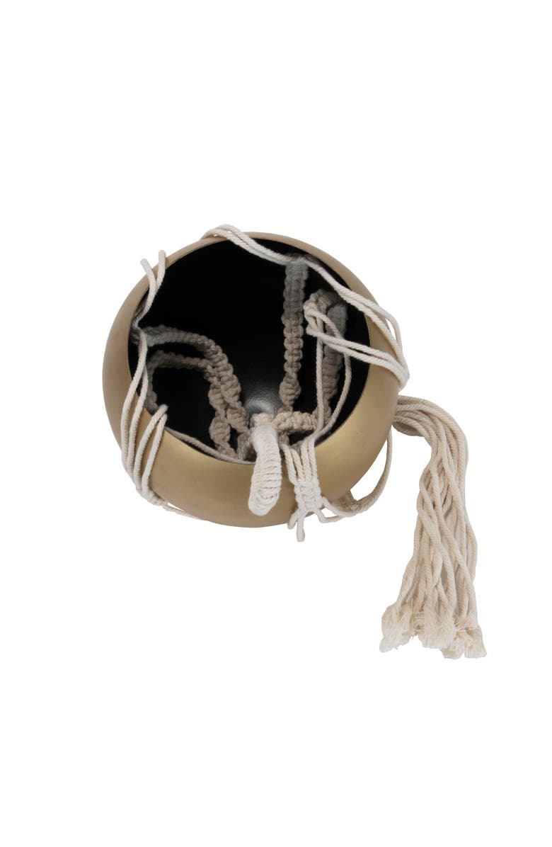 Foreside Home and Garden Macrame Hanging Planter with Gold Metal Planter Round Pot, Alternate, color, Gold