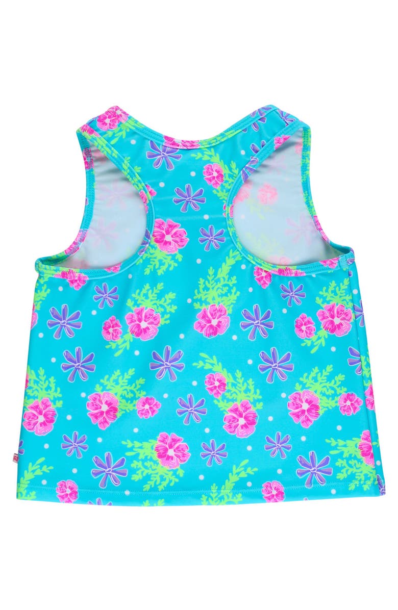 RuffleButts Girls UPF50+ Active Tank Top, Alternate, color, Neon Happy Hibiscus
