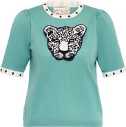 Maison Common Light Pullover With Contrast Piping with Leopard Head Application