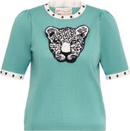 Maison Common Light Pullover With Contrast Piping with Leopard Head Application