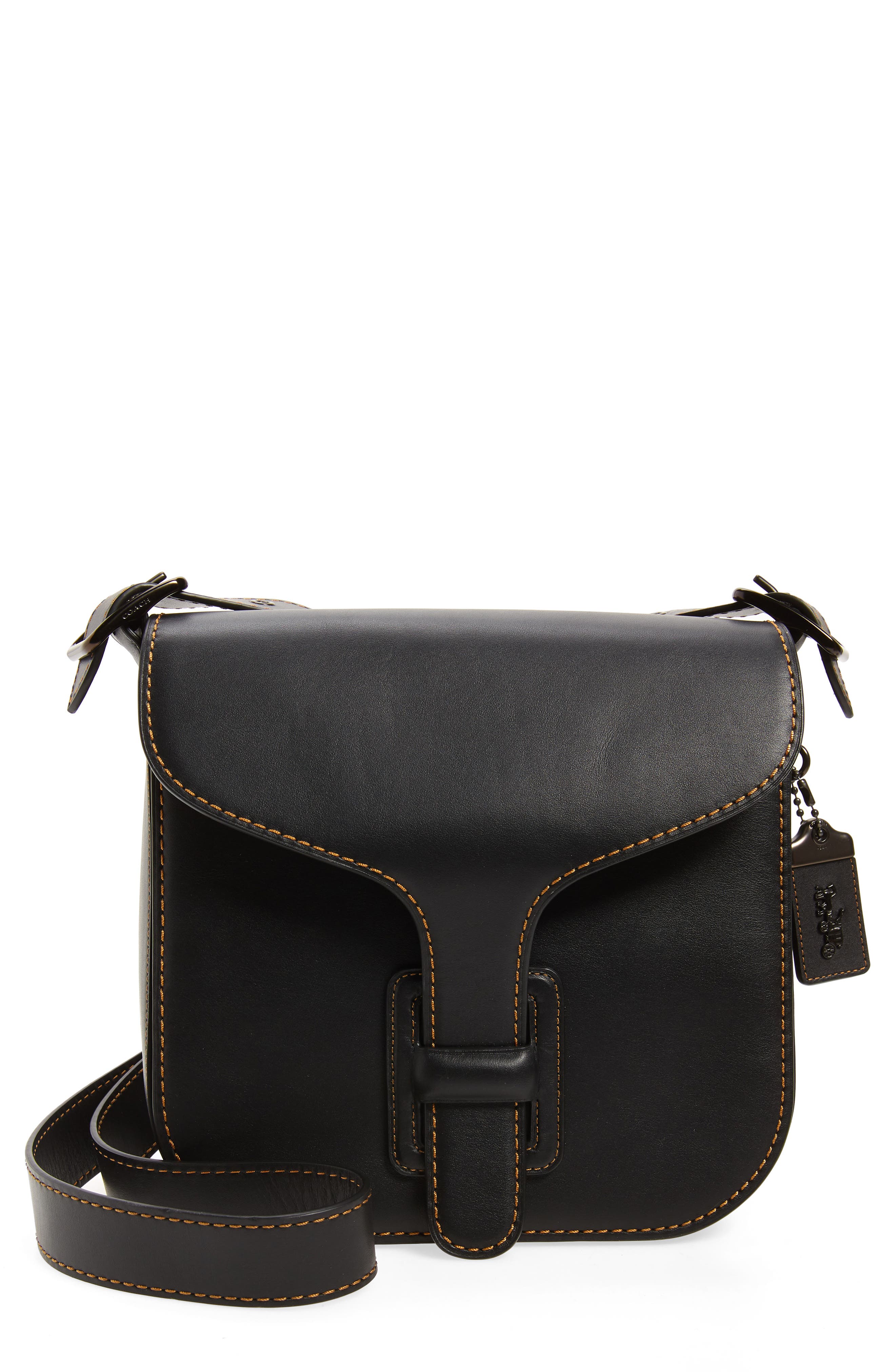 Courier Leather Convertible Bag, Main, color, BLACK