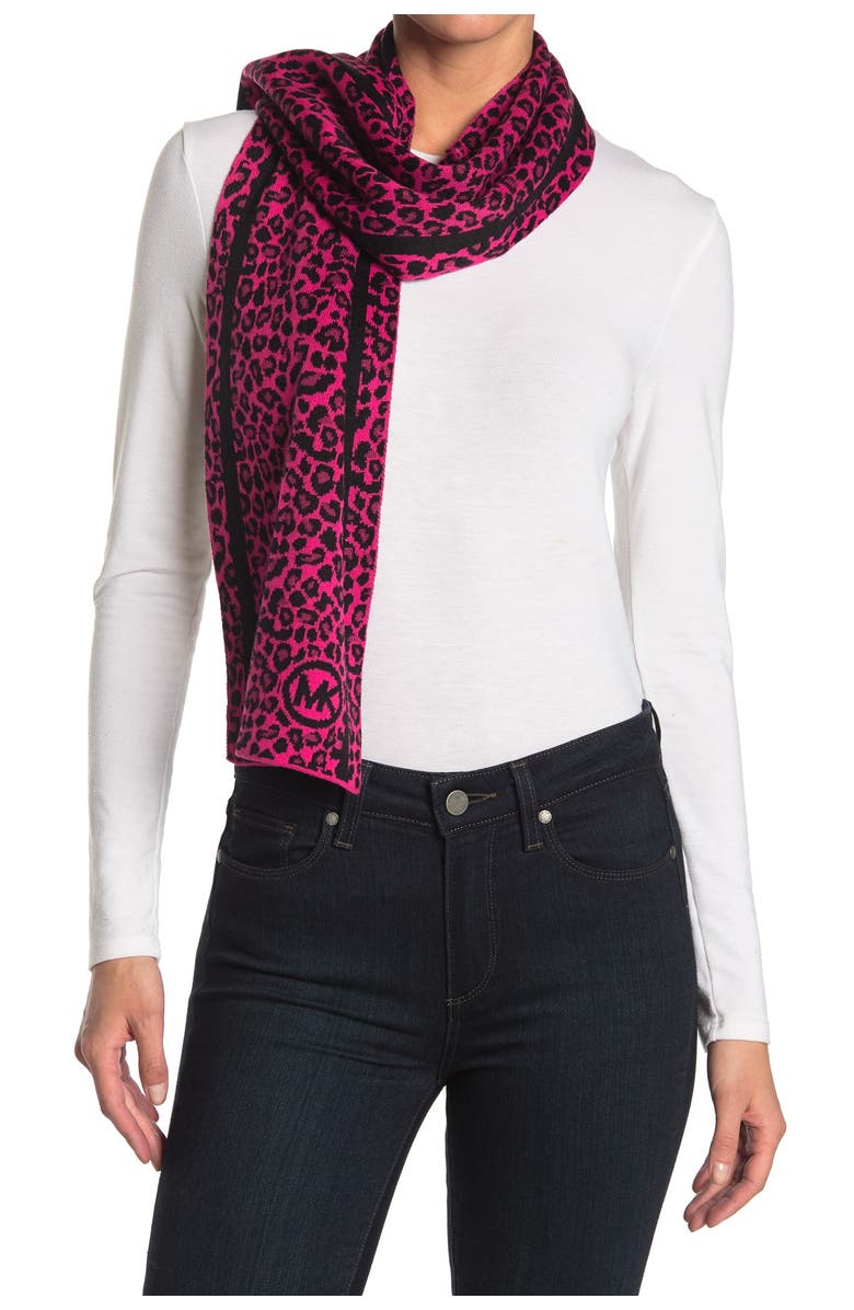 MICHAEL Michael Kors Sporty Leopard Print Muffler Scarf, Alternate, color,