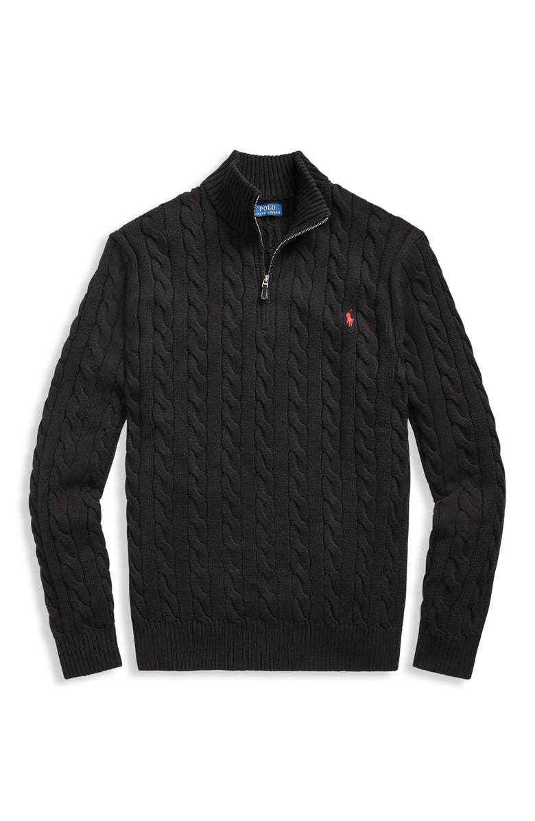 Polo Ralph Lauren Big & Tall Cable Knit Cotton 1/4-Zip Sweater, Alternate, color, Polo Black