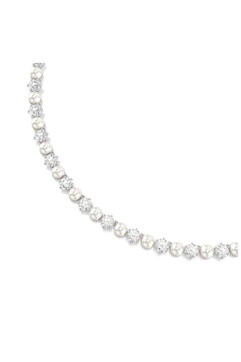 Matrix Crystal & Faux Pearl Tennis Necklace, Alternate, color, SILVER