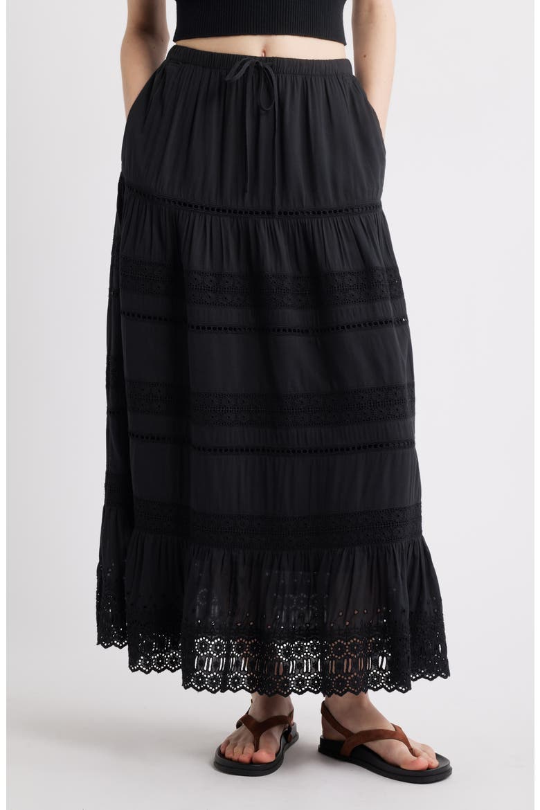 Lace Inset Maxi Skirt, Main, color, BLACK