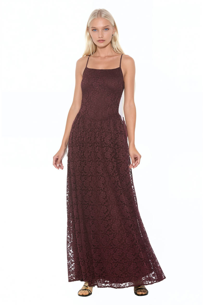 Marin Draped Bodice Dropped Waist Gown, Alternate, color, Burgundy