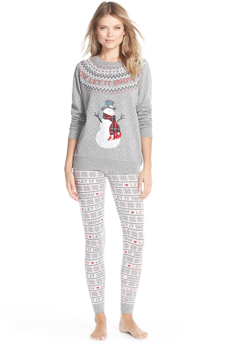 Holiday Print Sweatshirt, Alternate, color, HEATHER GREY SNOWMAN