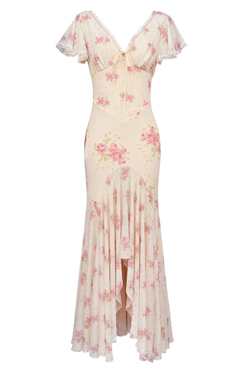 HOUSE OF CB Amina Floral Georgette High Low Cocktail Dress, Main, color, Ivory Rose