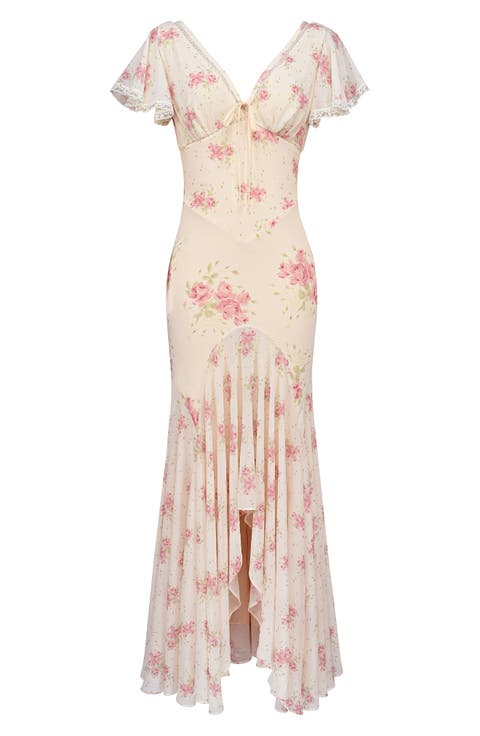 Amina Floral Georgette High Low Cocktail Dress