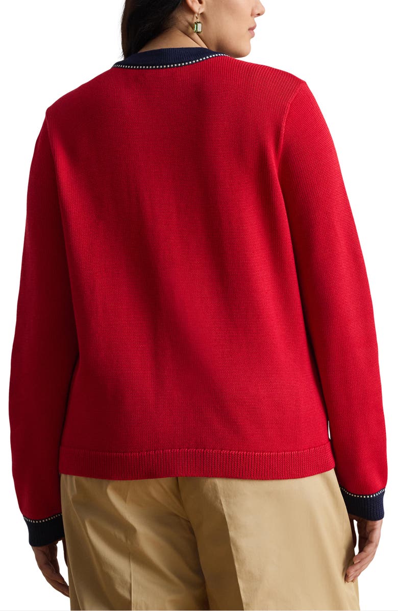 Lauren Ralph Lauren Two-Tone Cardigan, Alternate, color, Cruise Red/ Multi