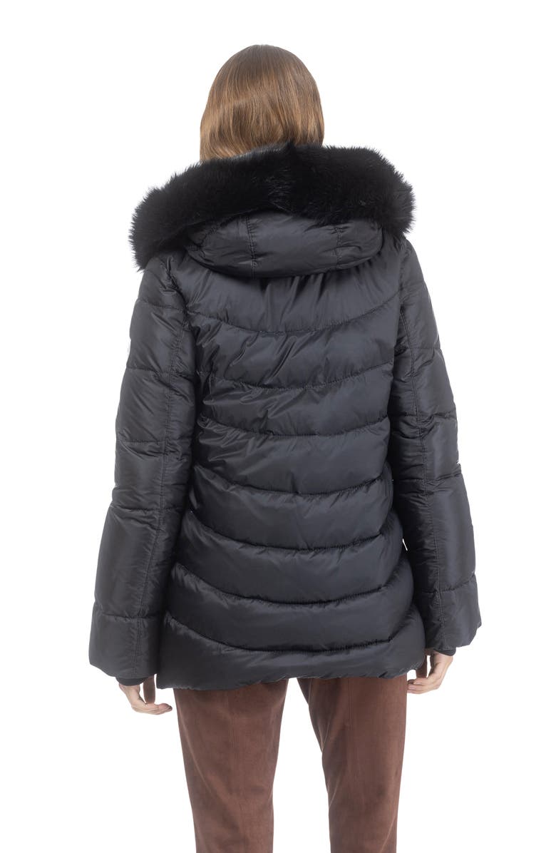 GORSKI Apres-Ski Mid Jacket With Detachable Genuine Shearling Hood Trim, Alternate, color, Black/Black