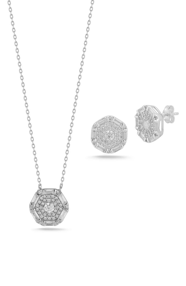 GLAZE JEWELRY CZ Cluster Pendant & Stud Earrings Set, Main, color,