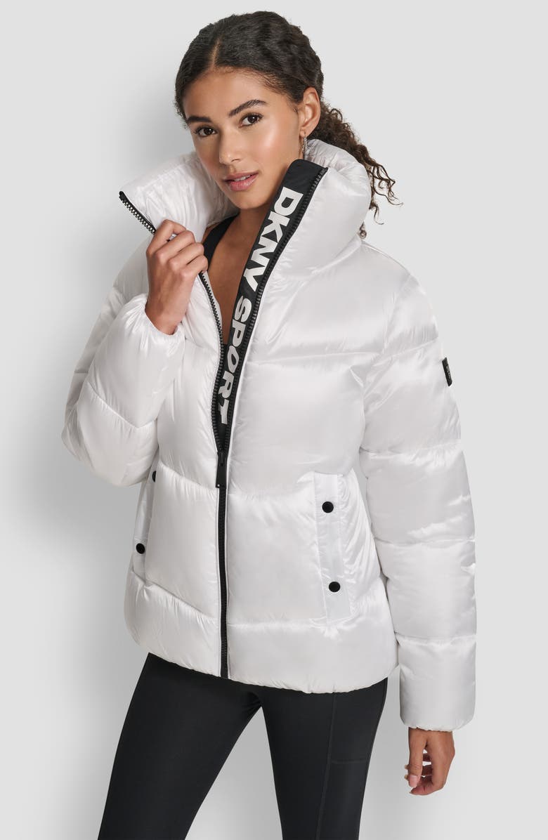 DKNY Oversize Collar Quilted Puffer Jacket, Alternate, color, Liq Wht
