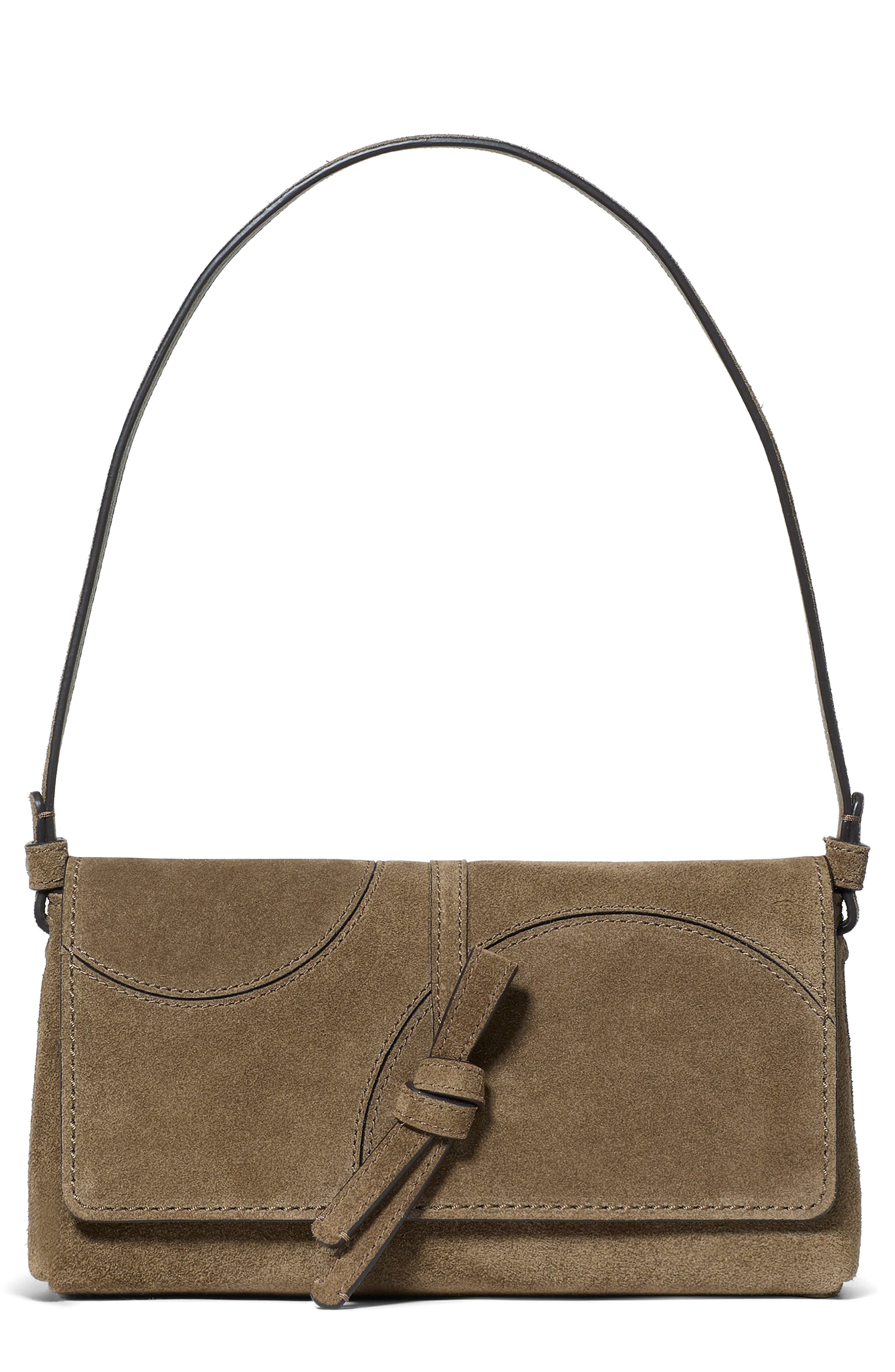 Loop Dot Patchwork Suede Small Shoulder Bag, Main, color, DRIFTWOOD