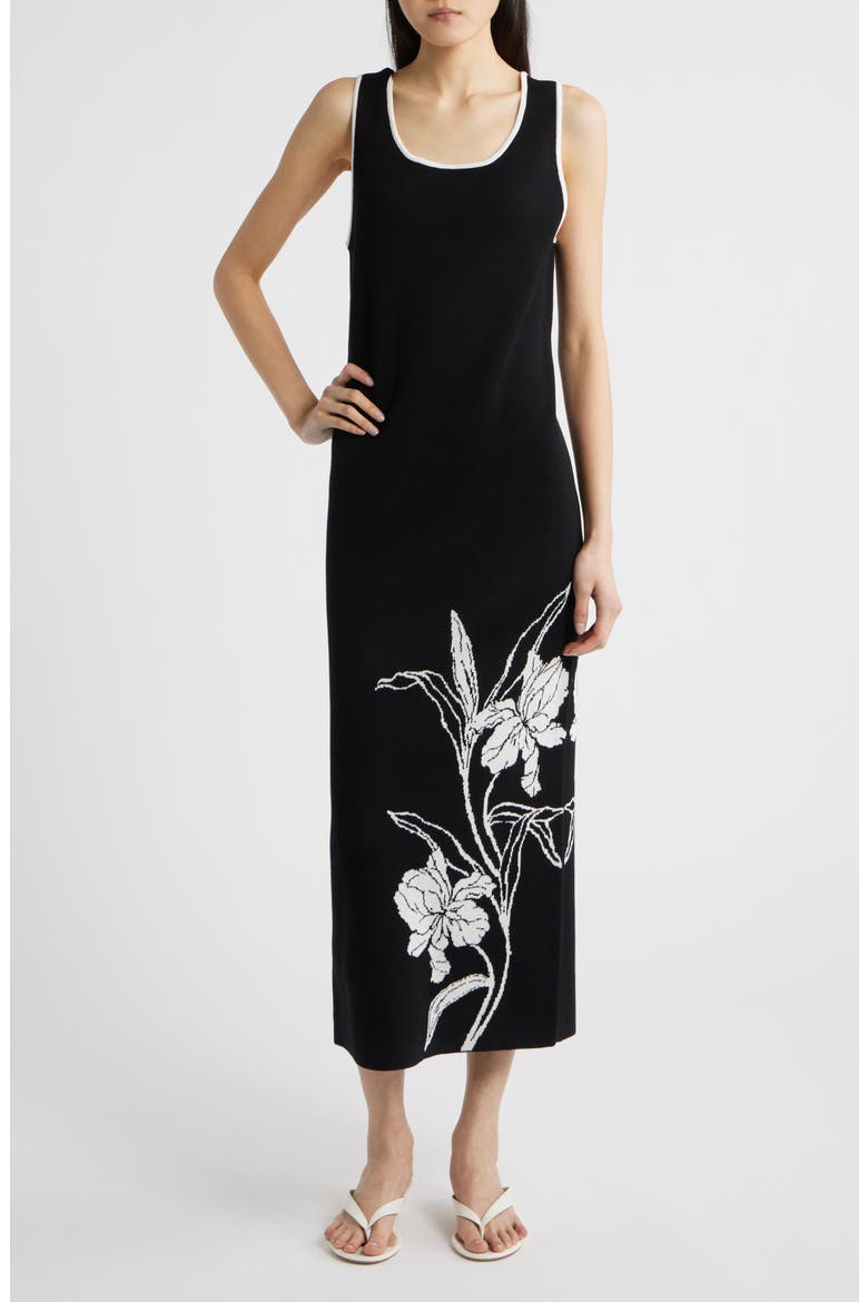 Floral Knit Maxi Dress, Main, color, BLACK
