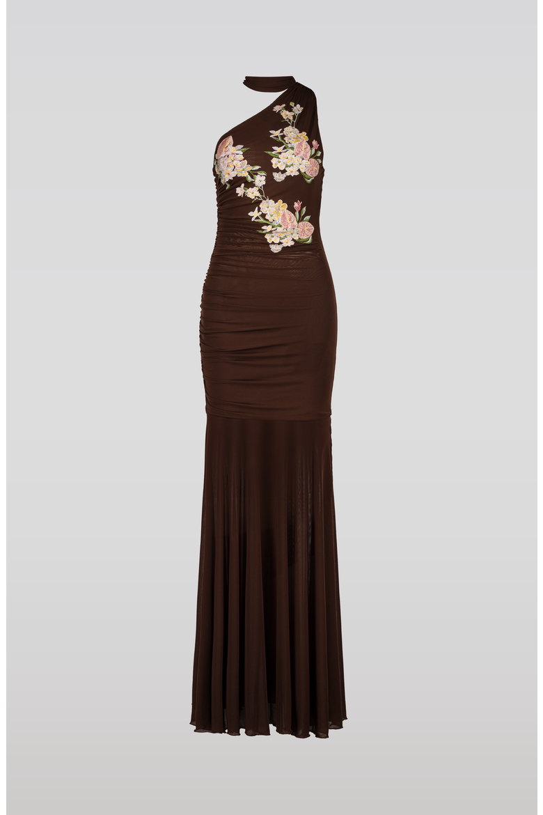 Embroidered Mesh Dress, Main, color, Brown