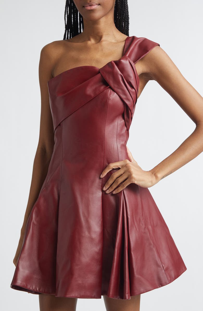 Balmain One-Shoulder Leather Minidress, Alternate, color, 3Aw Red