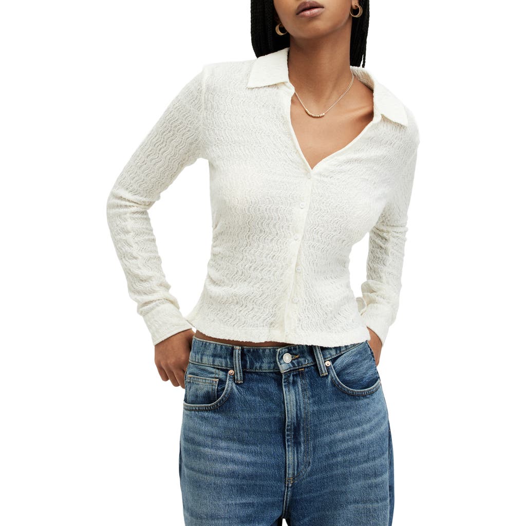Allsaints Connie Slim Fit Open Neck Shirt In Chalk White