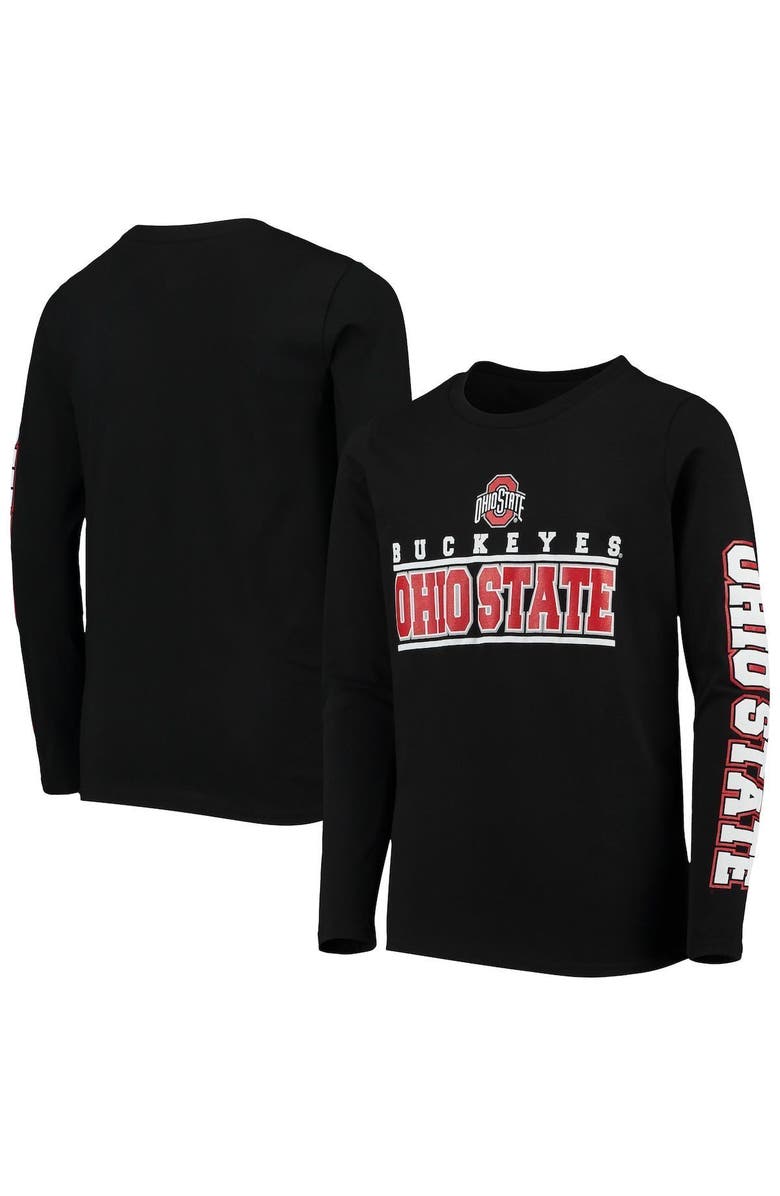 Outerstuff Youth Black Ohio State Buckeyes 2-Hit Transition Long Sleeve T-Shirt, Main, color, 