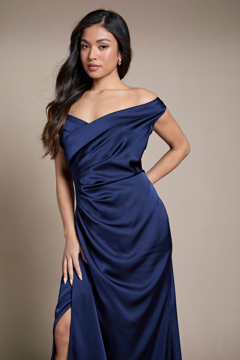 Petite Bardot Maxi Dress, Alternate, color, Navy
