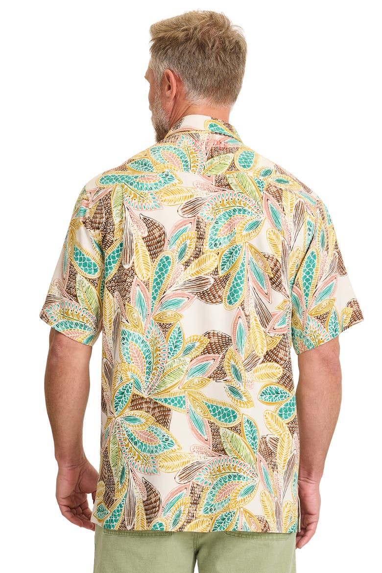 Fuego Tropics Short Sleeve Silk Button-Up Shirt, Alternate, color, COCONUT