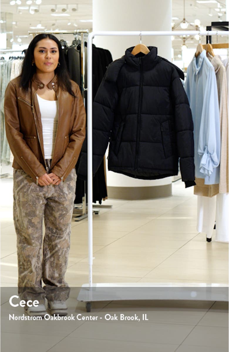 Hooded Water Resistant 500 Fill Power Down Recycled Nylon Puffer Jacket, sales video thumbnail