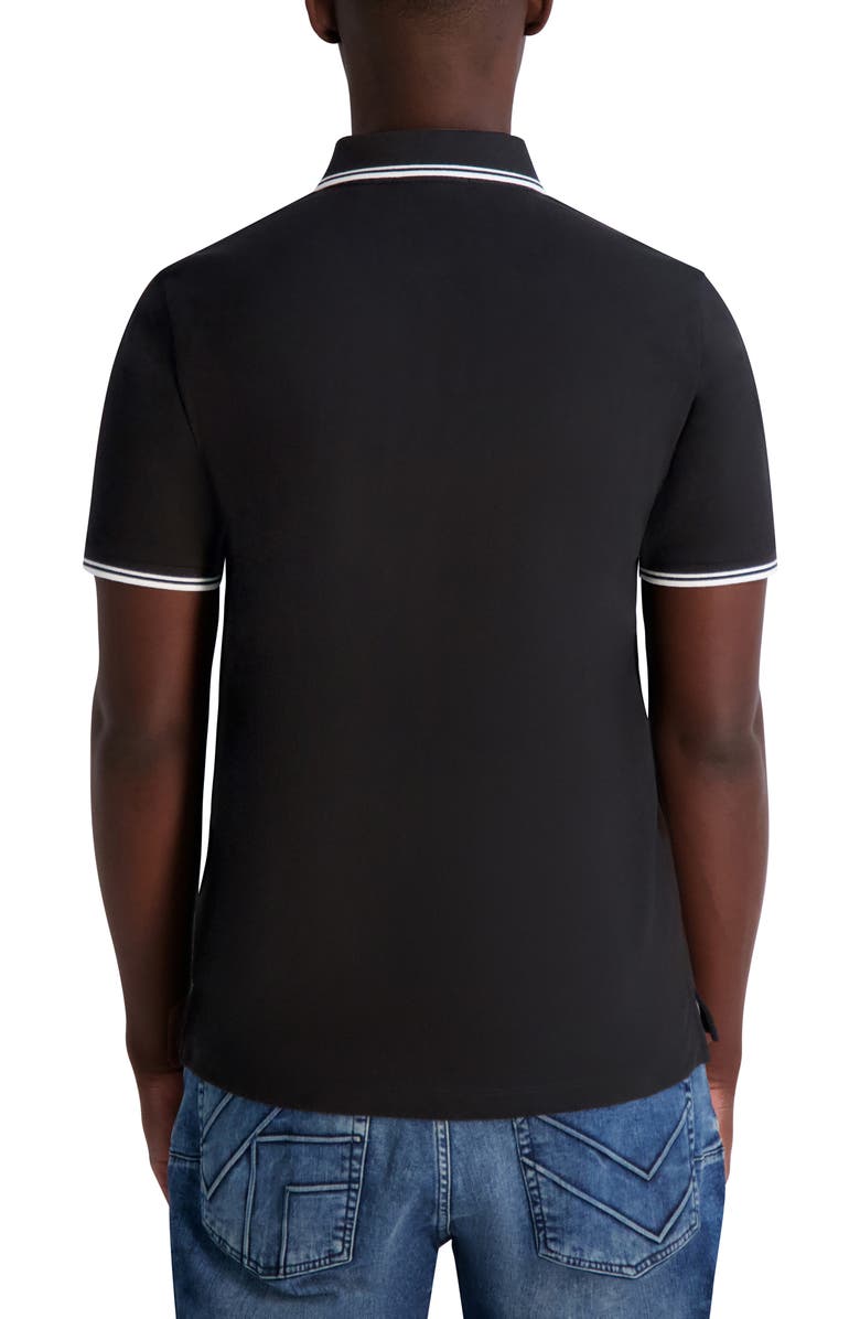 KARL LAGERFELD PARIS Stripe Tipped Stretch Cotton Polo, Alternate, color, Black