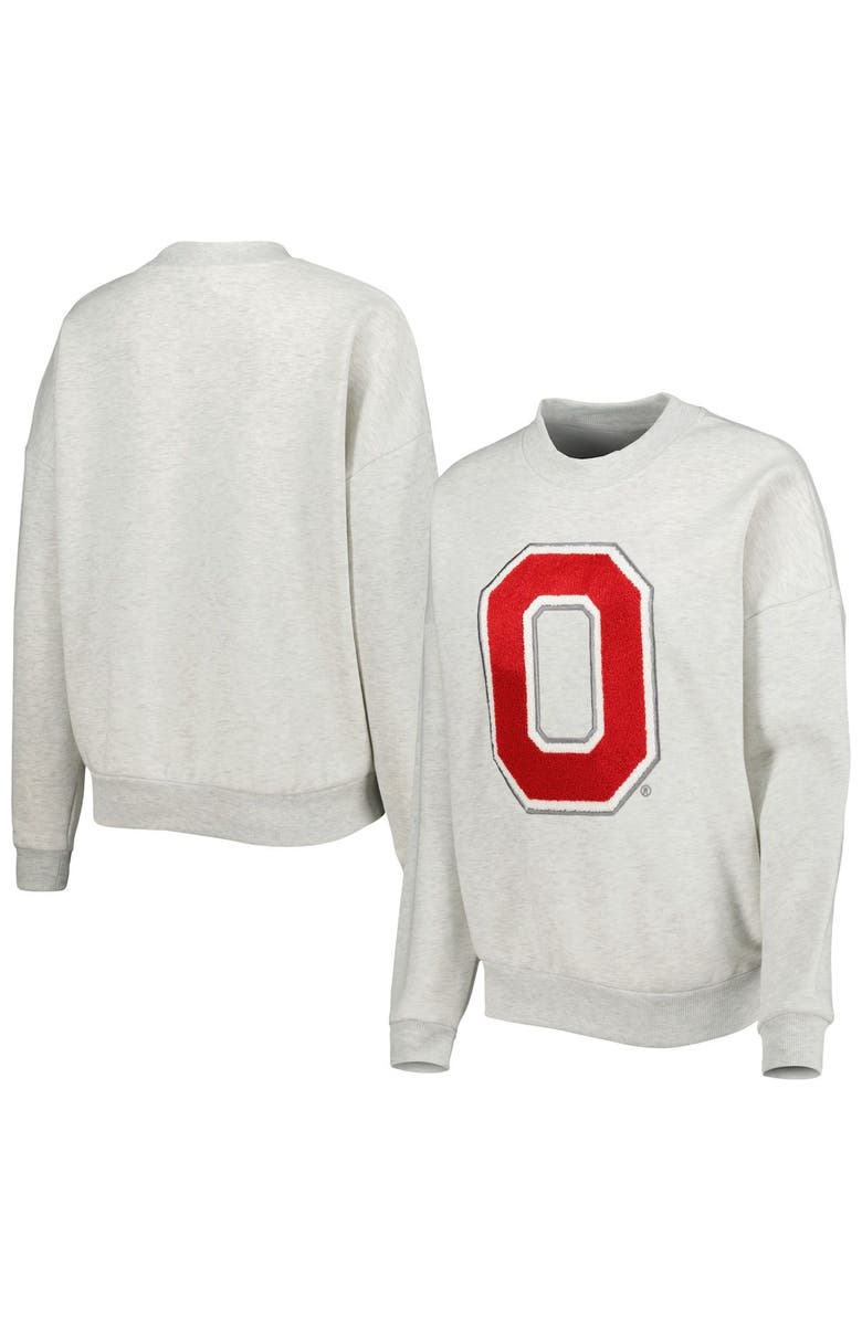 GAMEDAY COUTURE Women's Gameday Couture Heather Ash Ohio State Buckeyes Chenille Patch Fleece Sweatshirt, Main, color, Ash