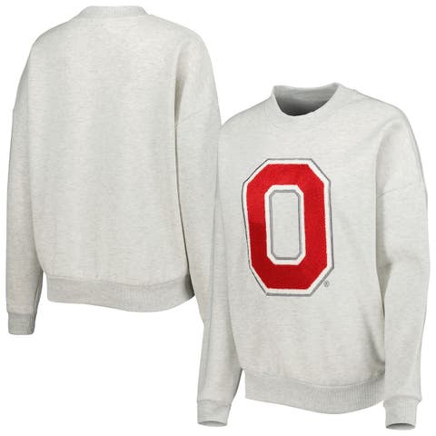 Women's Gameday Couture Heather Ash Ohio State Buckeyes Chenille Patch Fleece Sweatshirt
