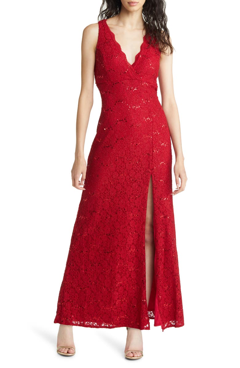 Nightway Sequin & Glitter Lace Gown, Main, color, 