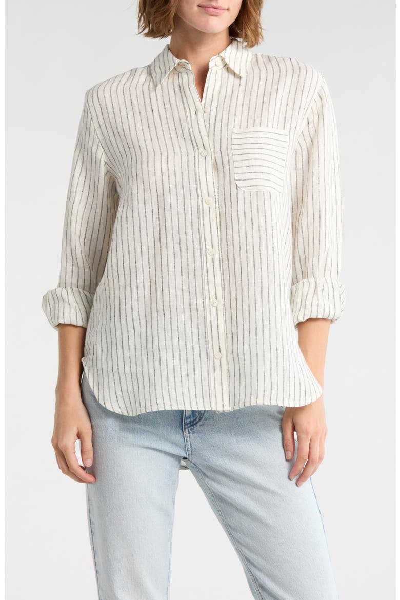 Max Stripe Linen Button-Up Shirt, Main, color, IVORY/ CHARCOAL