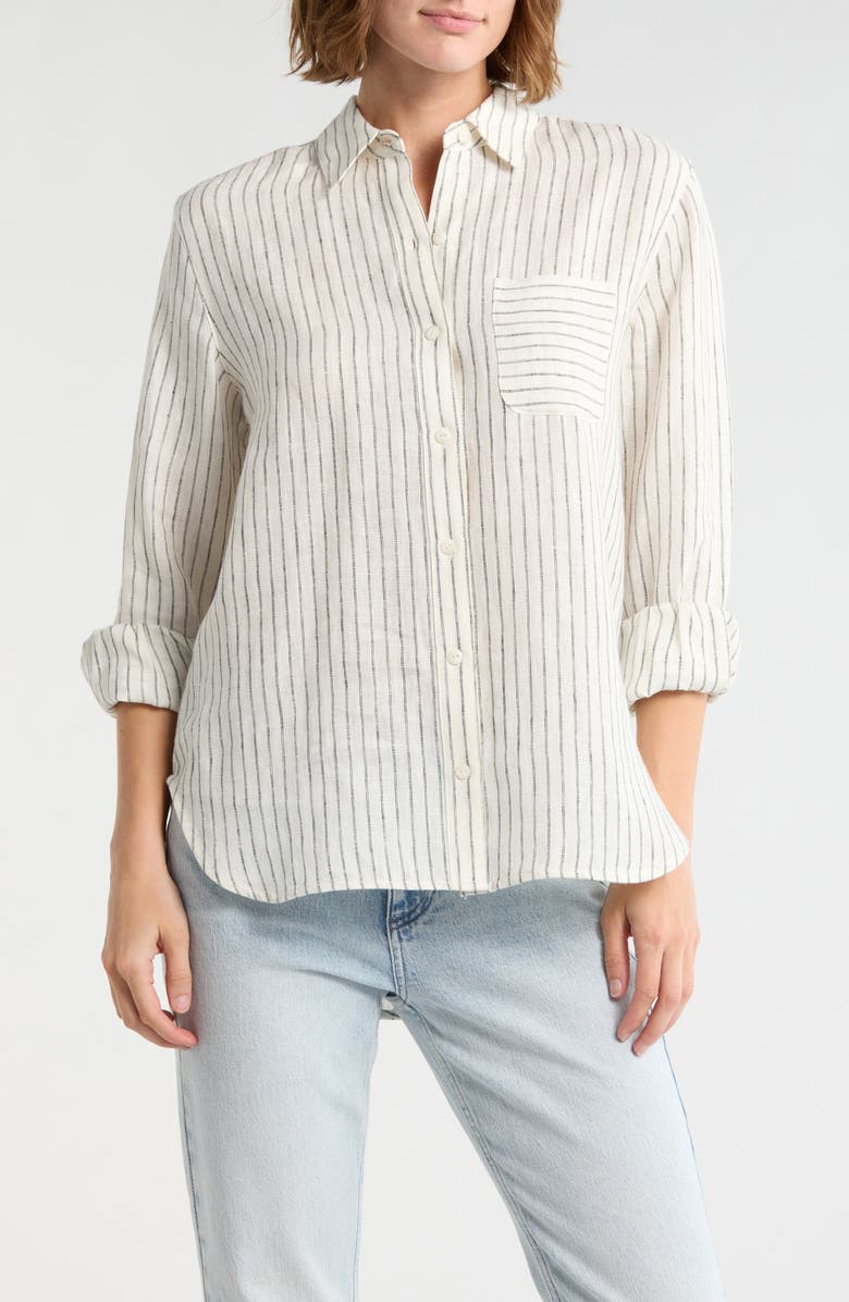 rag & bone Max Stripe Linen Button-Up Shirt, Main, color, Ivory/ Charcoal