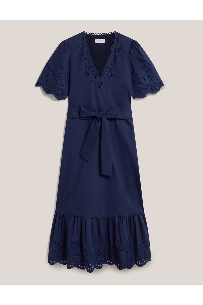 Meghan Broderie Cutwork Midi Dress, Alternate, color, Truenavy