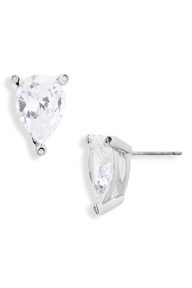 Pear Cubic Zirconia Trio Prong Stud Earrings, Alternate, color, CLEAR/ SILVER