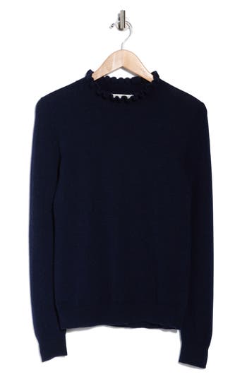 Sofia Cashmere Ruffle Mock Neck Cashmere Sweater In Blue