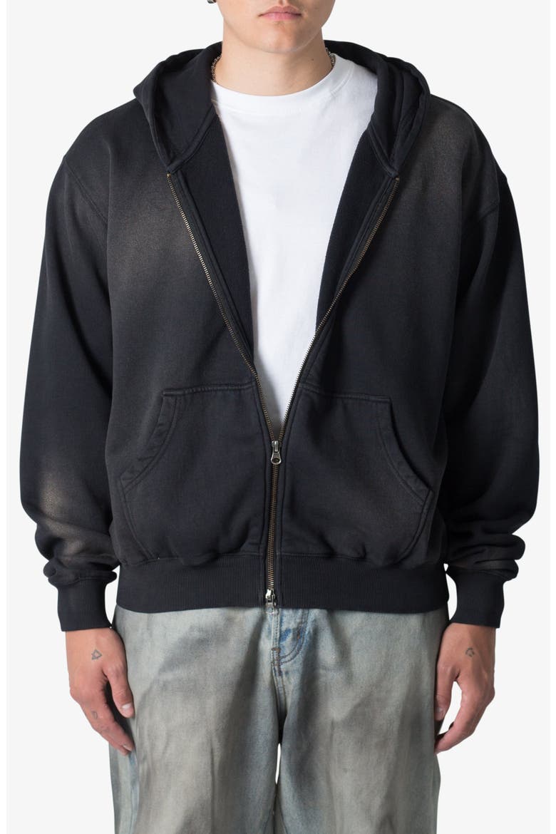 Basic Faded Cotton Zip-Up Hoodie, Main, color, WASHED BLACK