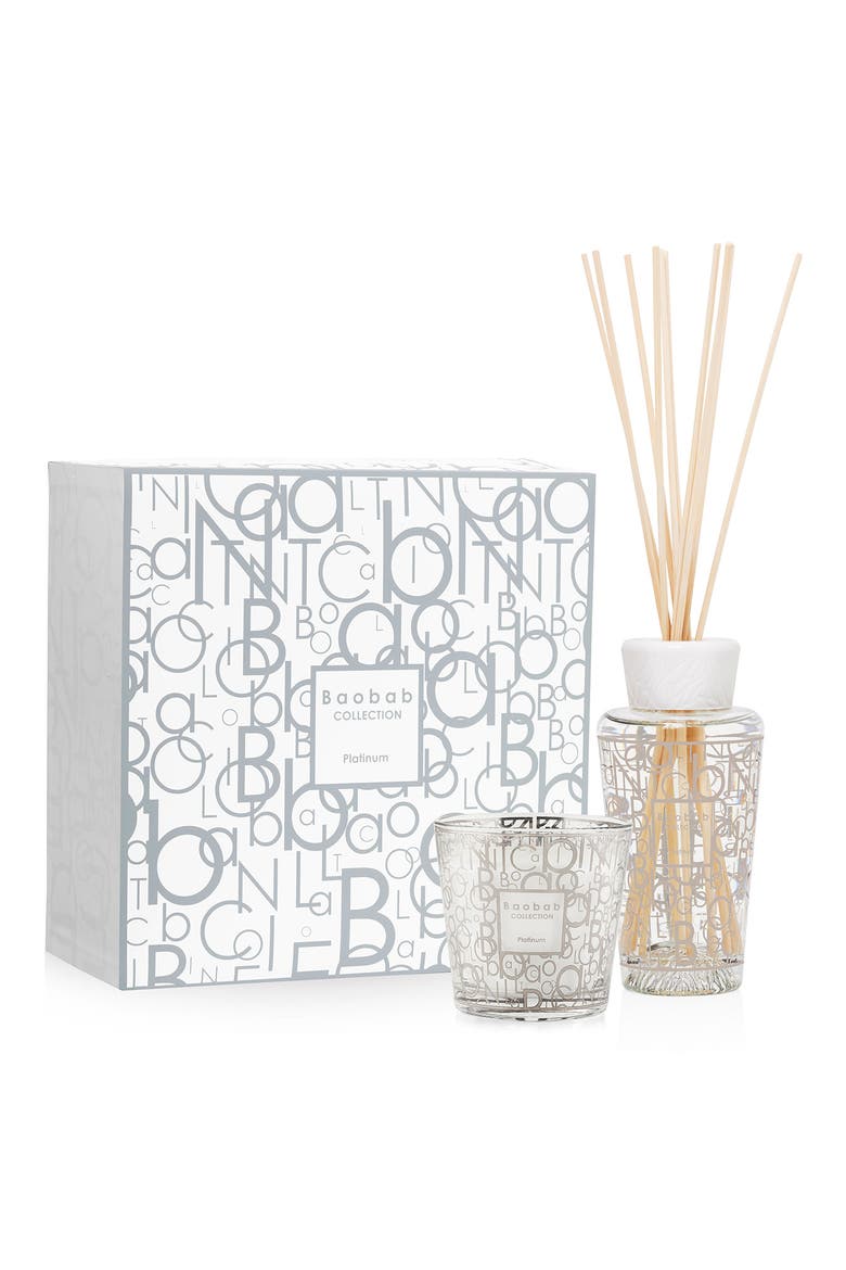 My First Baobab Platinum Candle & Diffuser Set, Main, color, SILVER
