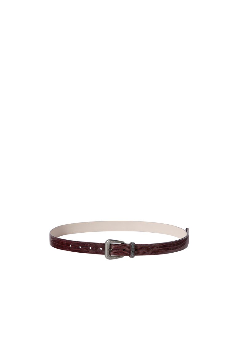 Lizard-effect calfskin belt with shiny loop, Alternate, color, Burgundy