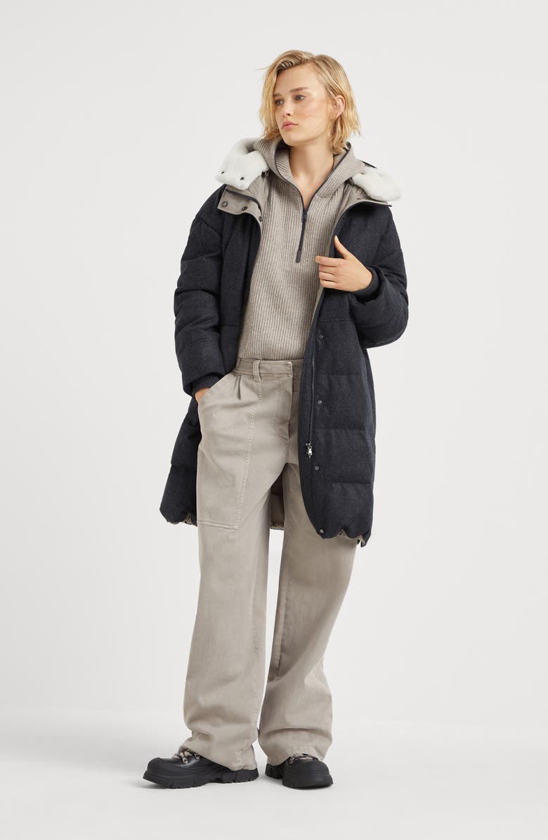 Brunello Cucinelli Cashmere English rib knit hooded sweater with shiny detail, Alternate, color, 