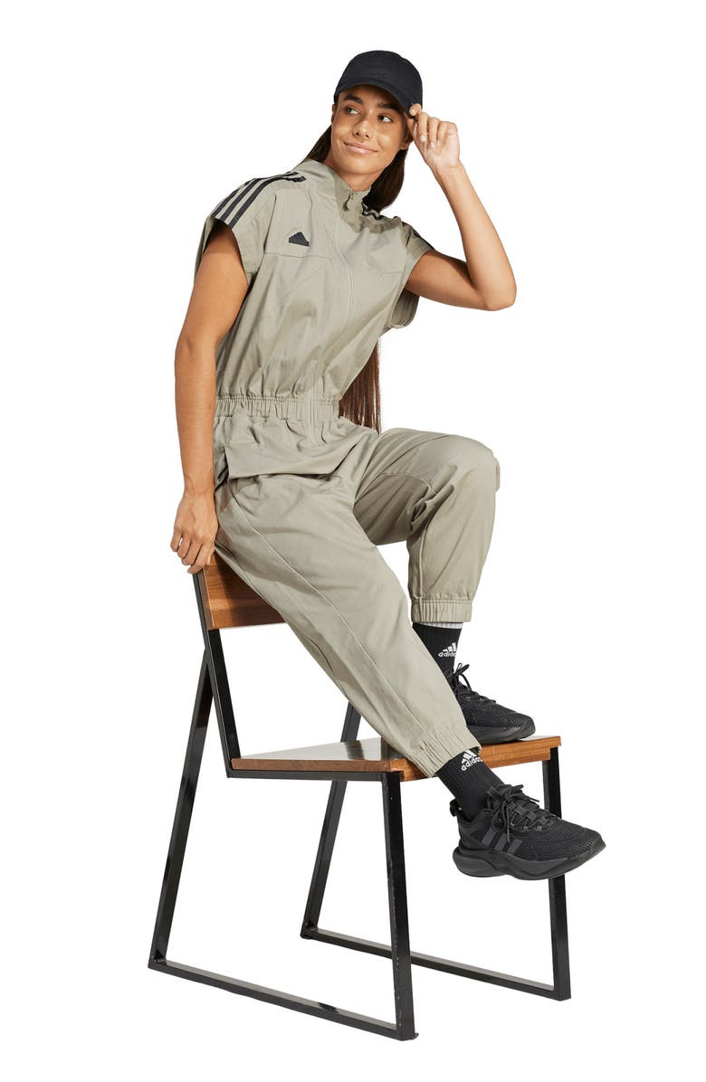 adidas Zip-Up Cotton Twill Jumpsuit, Alternate, color,