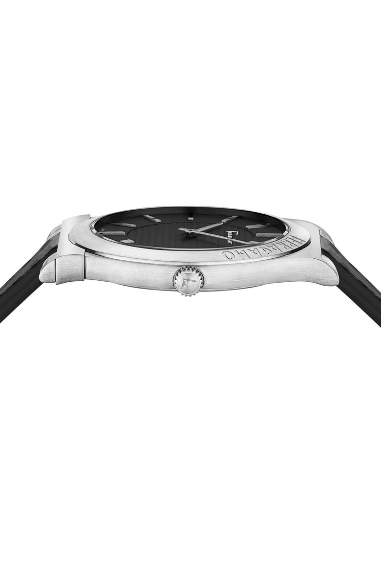 FERRAGAMO Gancini Swiss Quartz Leather Strap Watch, 42mm, Alternate, color, 