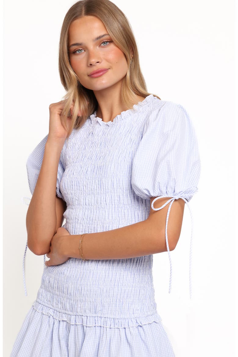 Kaelyn Gingham Smocked Minidress, Alternate, color, BLUE GINGHAM