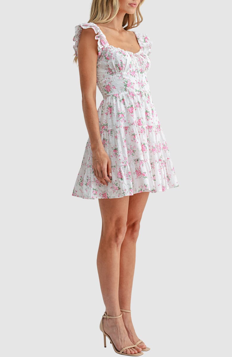 Lush Flutter Sleeve Tiered Minidress, Alternate, color, White Pink Floral