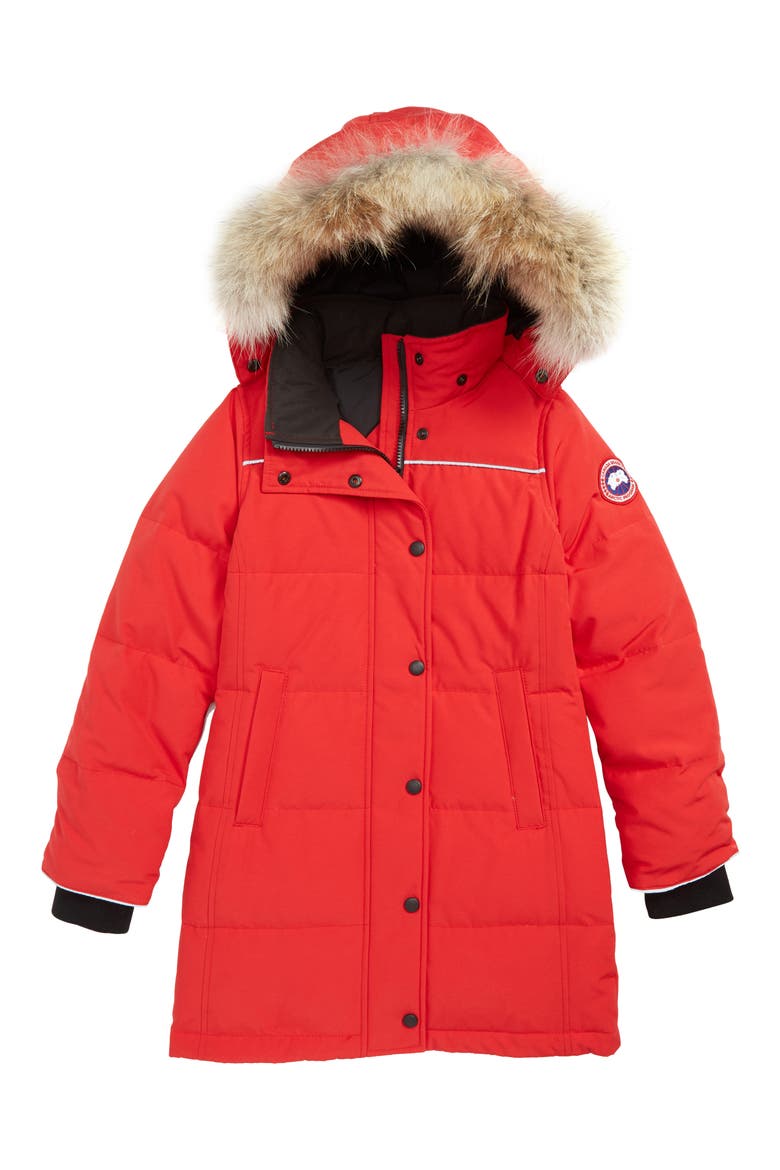 Juniper Down Parka with Genuine Coyote Fur Trim, Main, color, RED