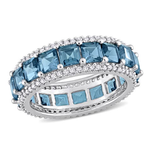 Blue Topaz & Diamond Eternity Ring 14k