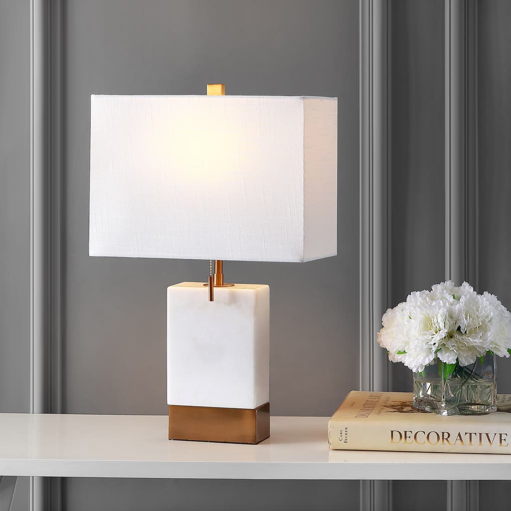Jonathan Y Trevor Marble/iron Gold Modern Console Led Table Lamp In White/brass Gold